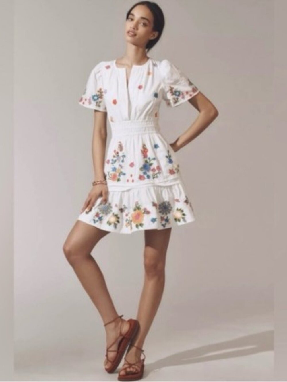 Anthropologie Somerset Embroidered Mini Dress White Floral M - Picture 3 of 11